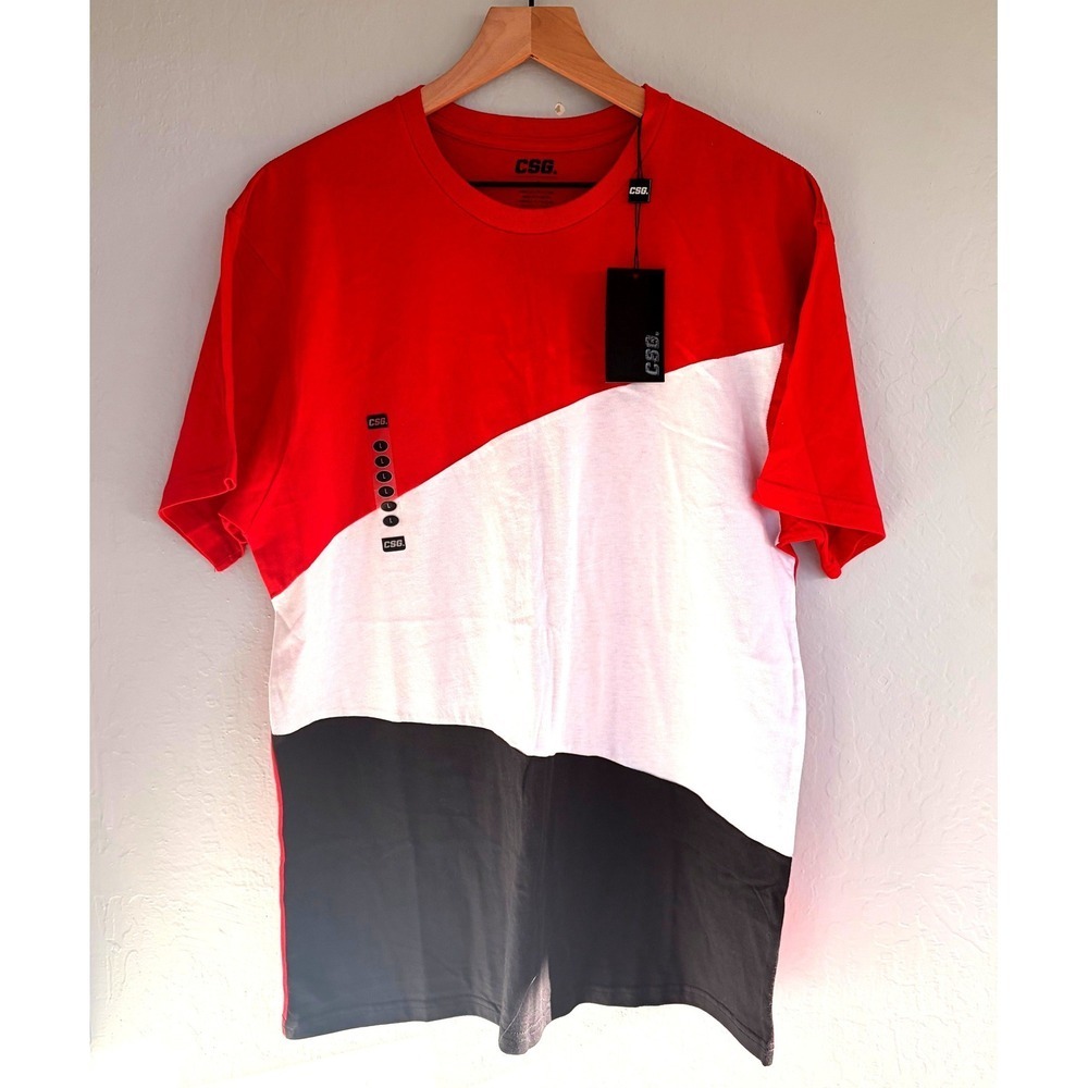 CSG Mens Angle Tee Colorblock Red White Black Cotton T-Shirt Size L 1801763